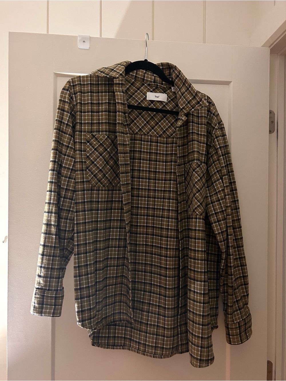 TNA Plaid Shirt Jacket in Olive, Black & Cream